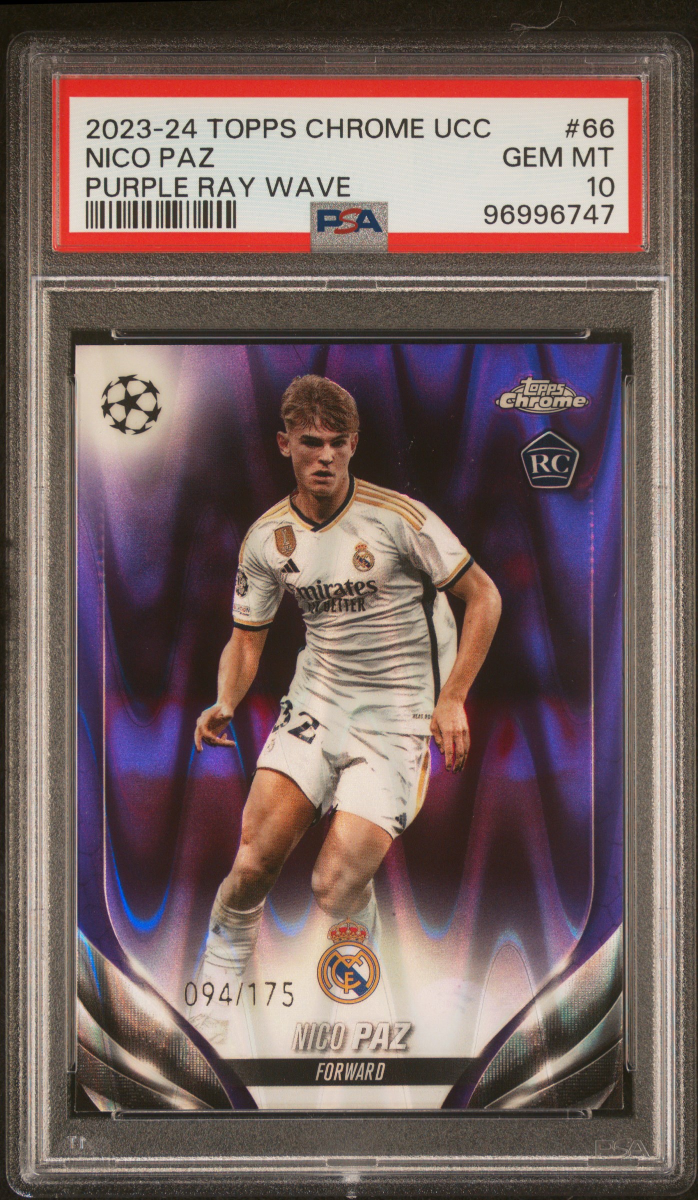 2023-24 Topps Chrome Uefa Club Competitions Nico Paz #66 (Purple Ray Wave) Gem Mt 10 front