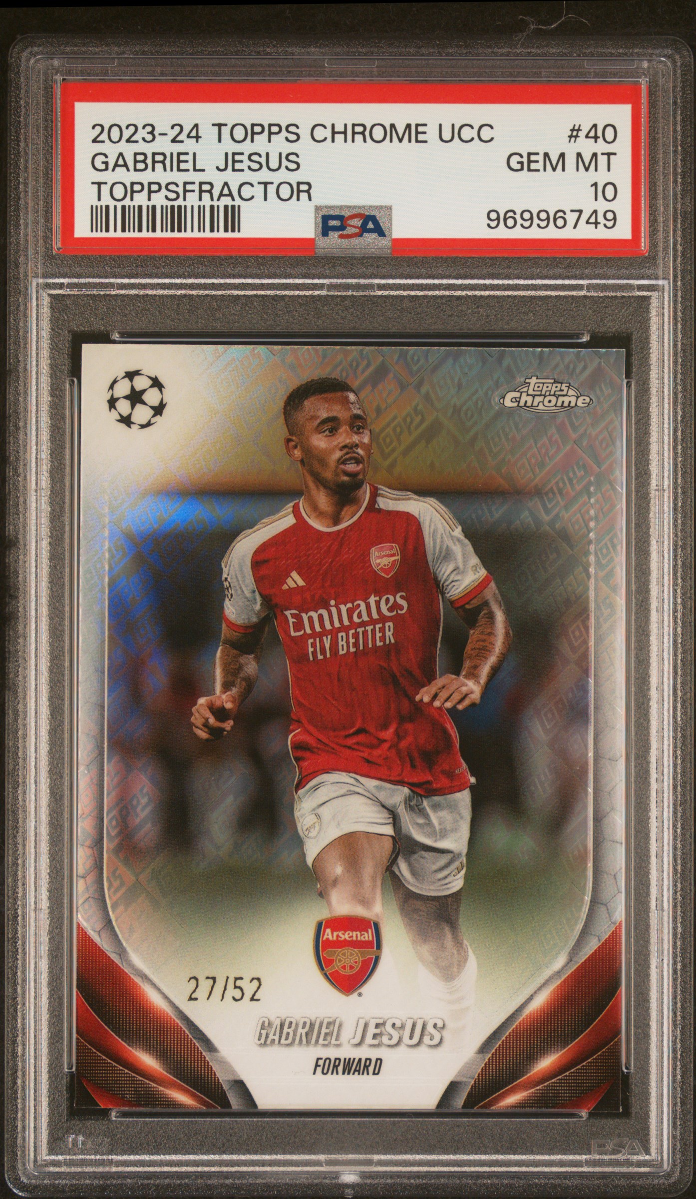2023-24 Topps Chrome Uefa Club Competitions Gabriel Jesus #40 (Toppsfractor) Gem Mt 10 front