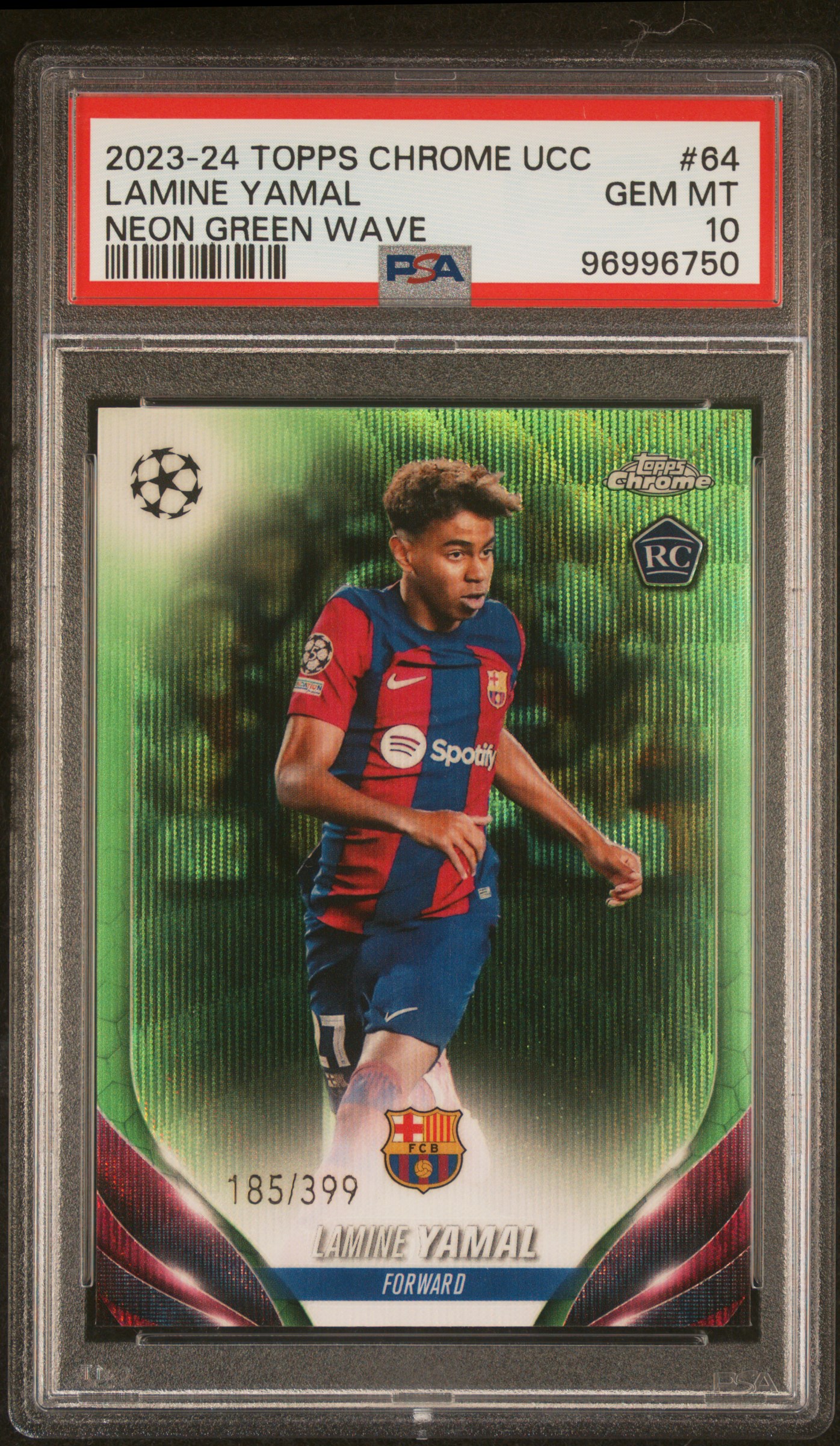 2023-24 Topps Chrome Uefa Club Competitions Lamine Yamal #64 (Neon Green Wave) Gem Mt 10 front