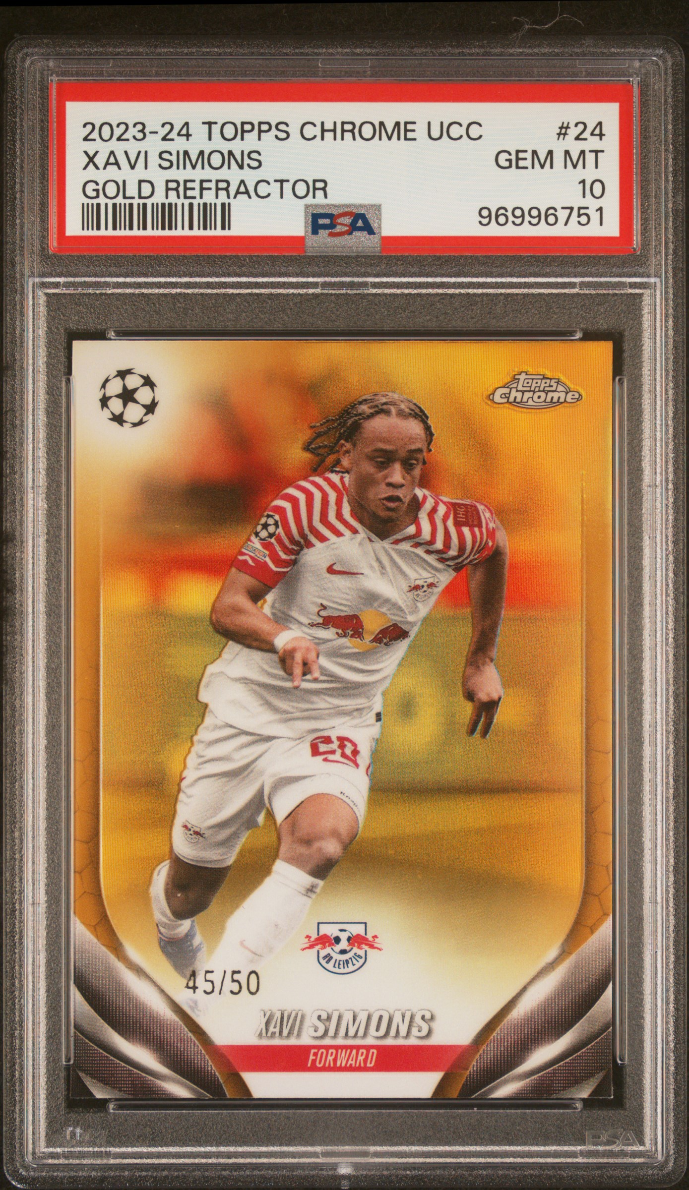 2023-24 Topps Chrome Uefa Club Competitions Xavi Simons #24 (Gold Refractor) Gem Mt 10 front