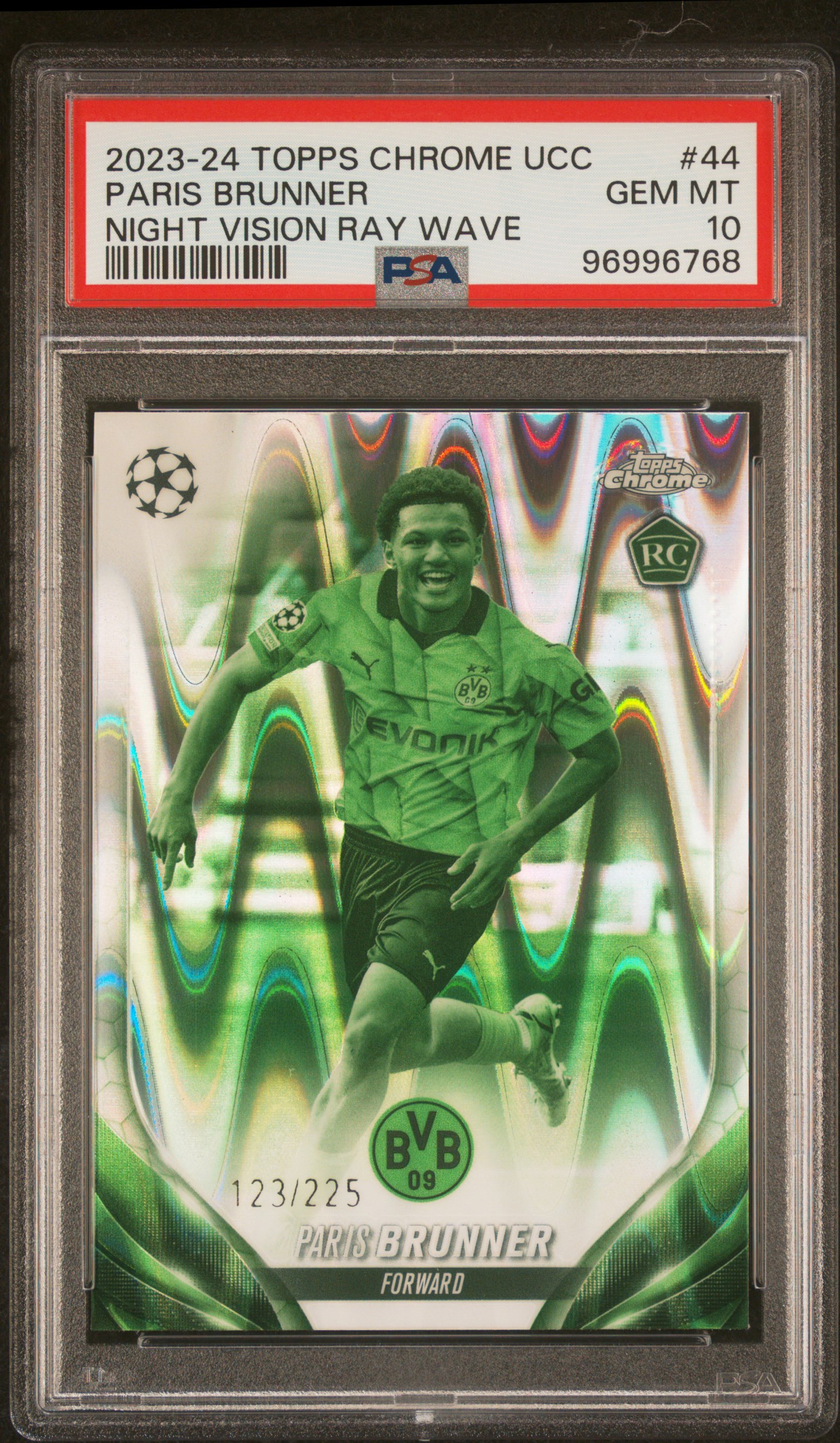 2023-24 Topps Chrome Uefa Club Competitions Paris Brunner #44 (Night Vision Ray Wave) Gem Mt 10 front