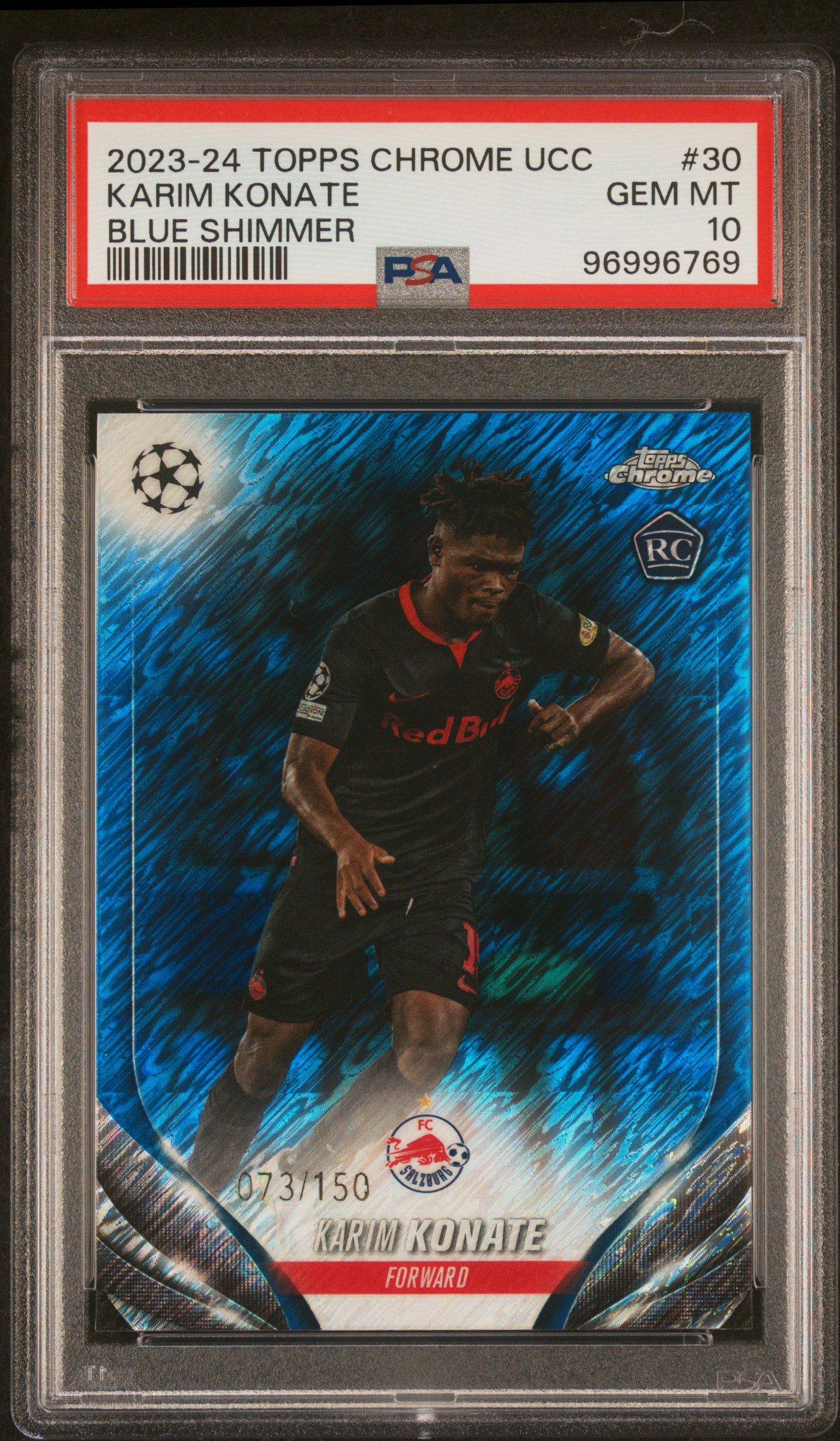 2023-24 Topps Chrome Uefa Club Competitions Karim Konate #30 (Blue Shimmer) Gem Mt 10 front
