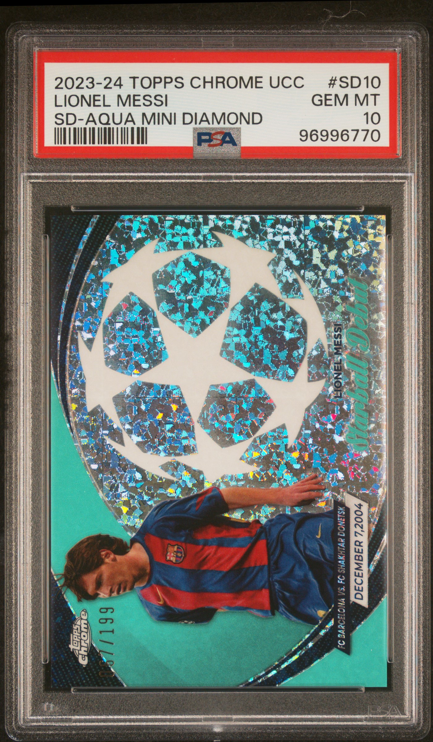 2023-24 Topps Chrome Uefa Club Competitions Starball Debut Lionel Messi #Sd10 (Sd-Aqua Mini Diamond) Gem Mt 10 front