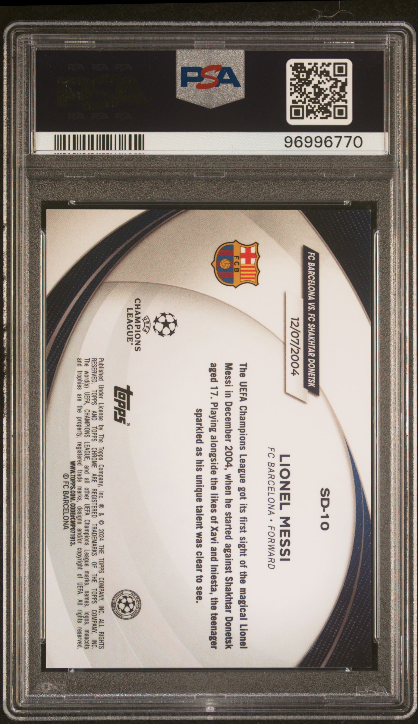 2023-24 Topps Chrome Uefa Club Competitions Starball Debut Lionel Messi #Sd10 (Sd-Aqua Mini Diamond) Gem Mt 10 back