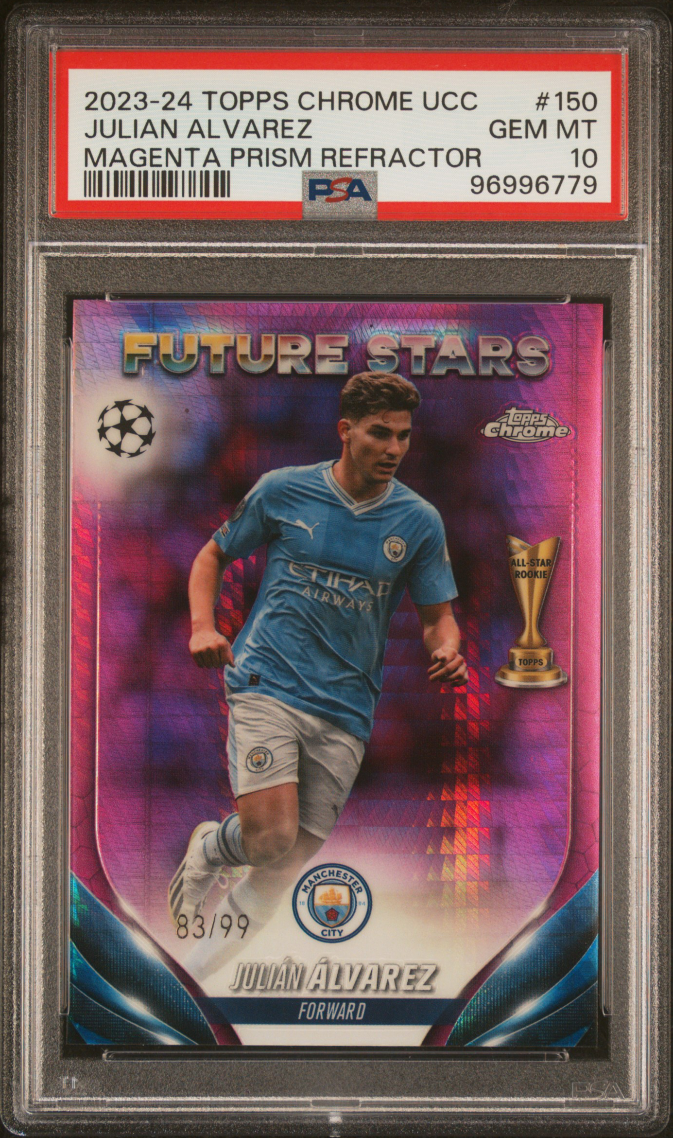 2023-24 Topps Chrome Uefa Club Competitions Julian Alvarez #150 (Magenta Prism Refractor) Gem Mt 10 front