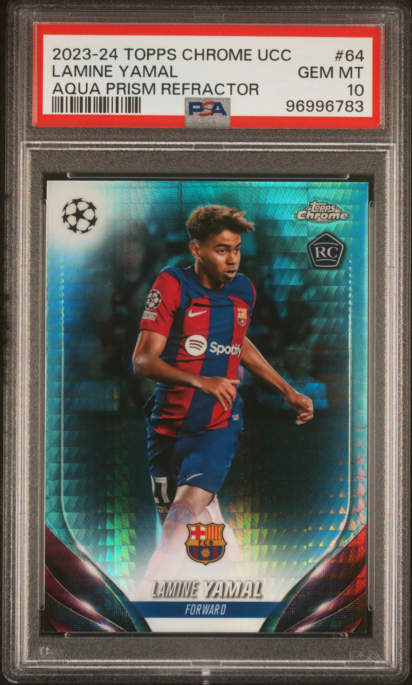 2023-24 Topps Chrome Uefa Club Competitions Lamine Yamal #64 (Aqua Prism Refractor) Gem Mt 10 front
