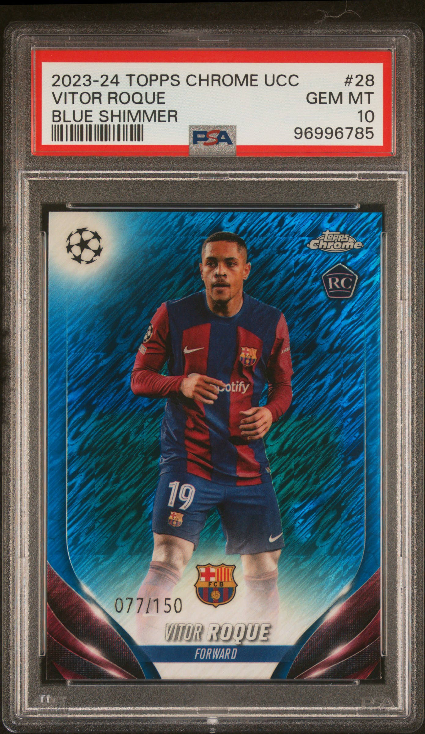 2023-24 Topps Chrome Uefa Club Competitions Vitor Roque #28 (Blue Shimmer) Gem Mt 10 front