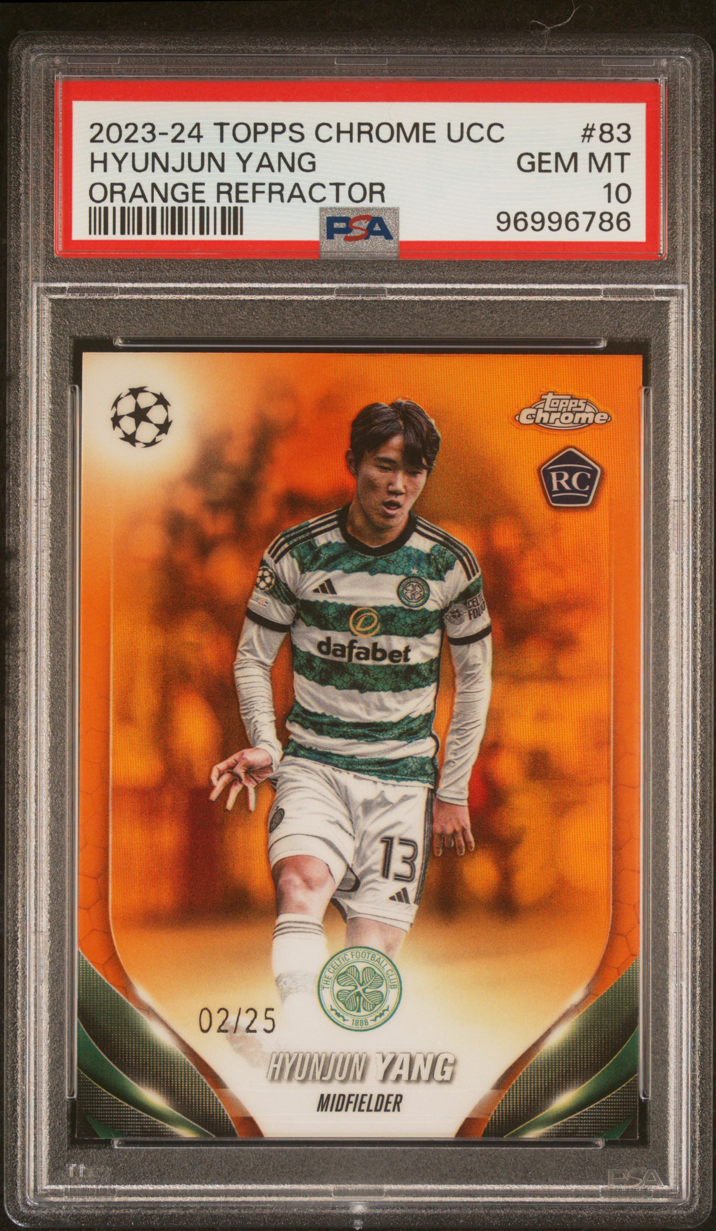 2023-24 Topps Chrome Uefa Club Competitions Hyunjun Yang #83 (Orange Refractor) Gem Mt 10 front