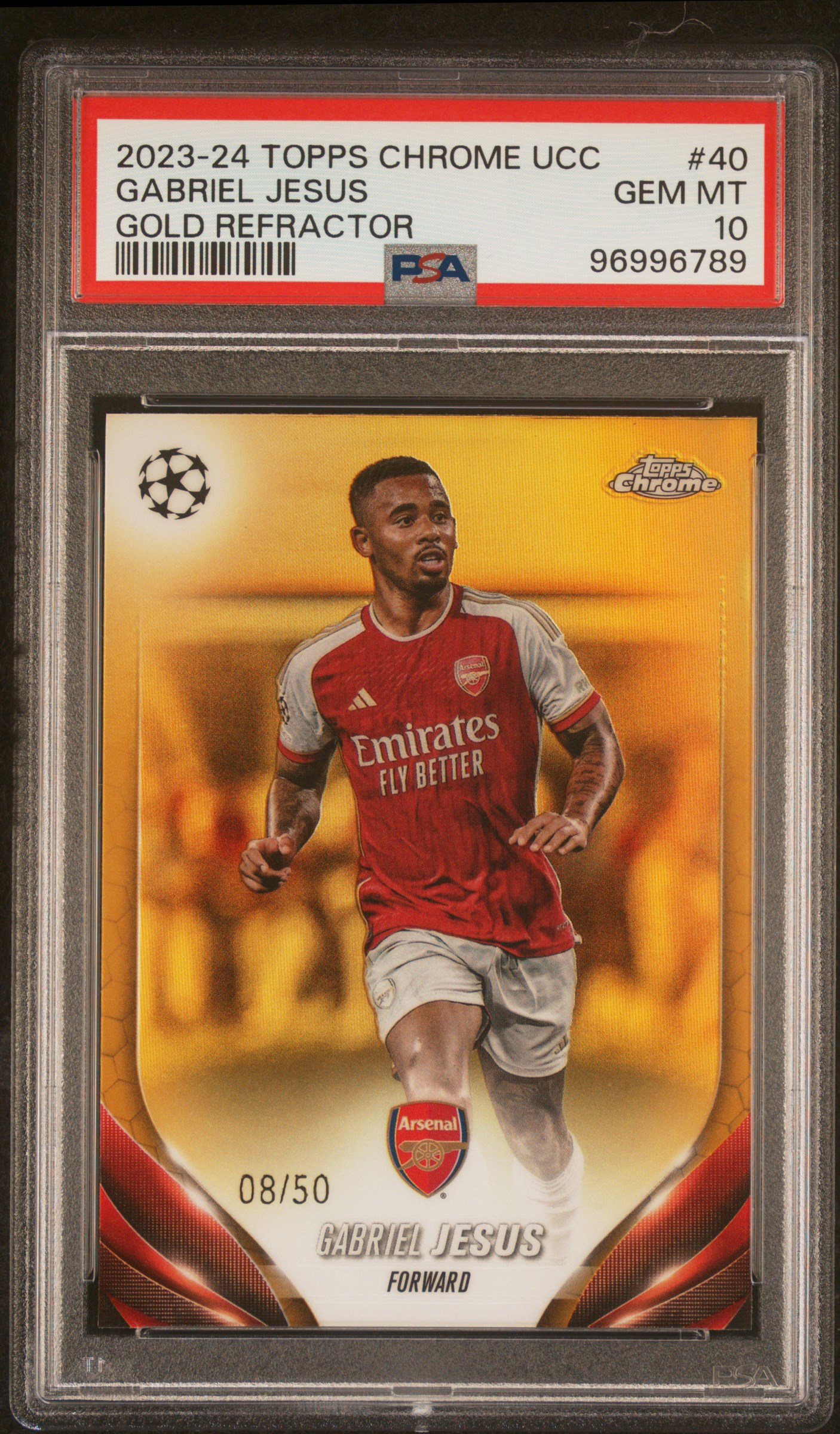 2023-24 Topps Chrome Uefa Club Competitions Gabriel Jesus #40 (Gold Refractor) Gem Mt 10 front