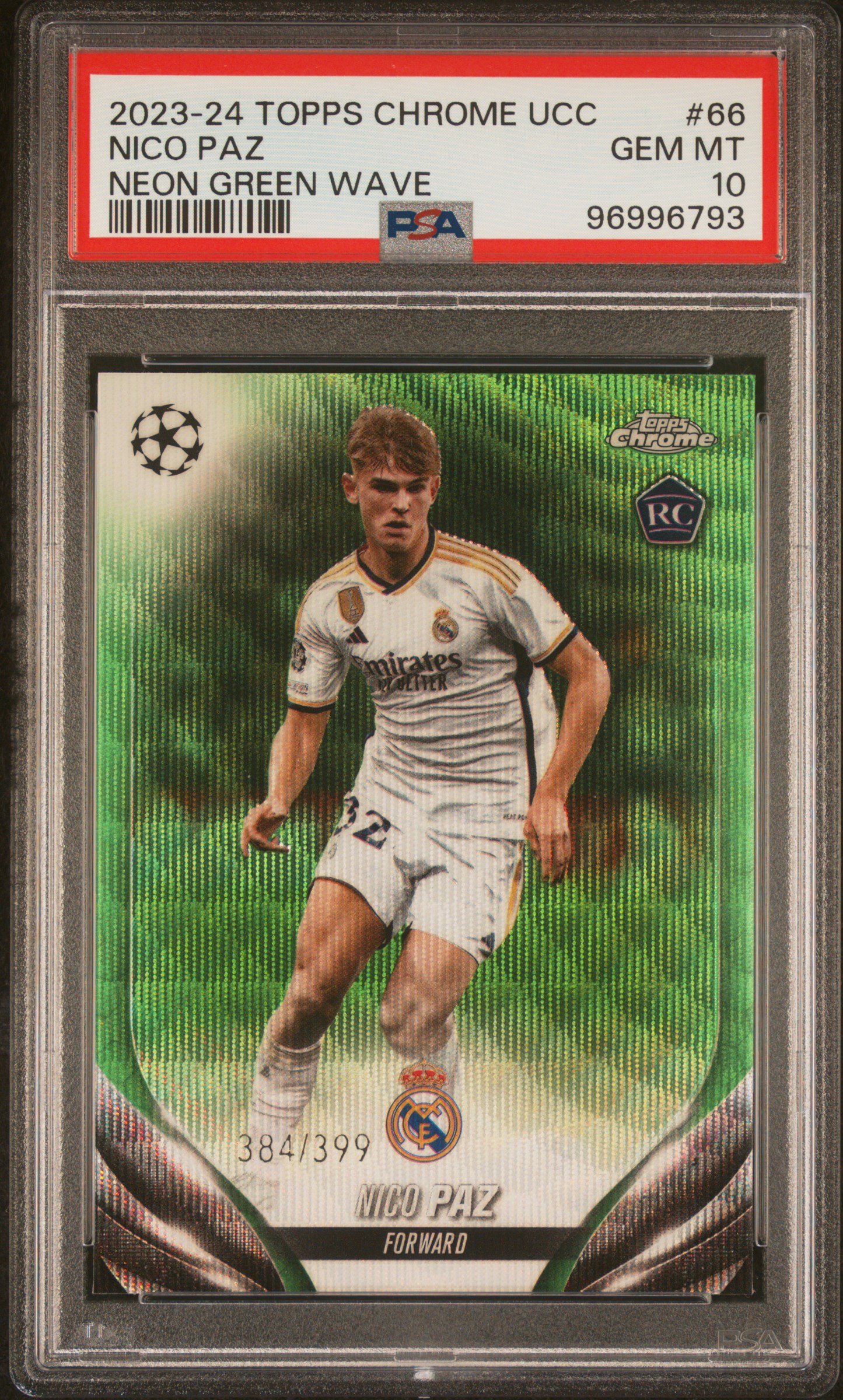 2023-24 Topps Chrome Uefa Club Competitions Nico Paz #66 (Neon Green Wave) Gem Mt 10 front