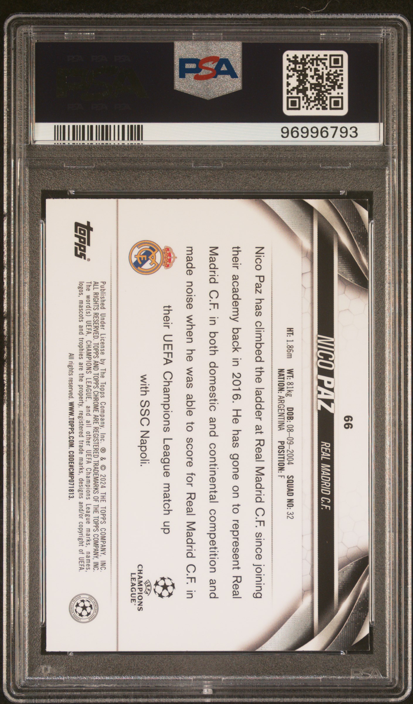 2023-24 Topps Chrome Uefa Club Competitions Nico Paz #66 (Neon Green Wave) Gem Mt 10 back