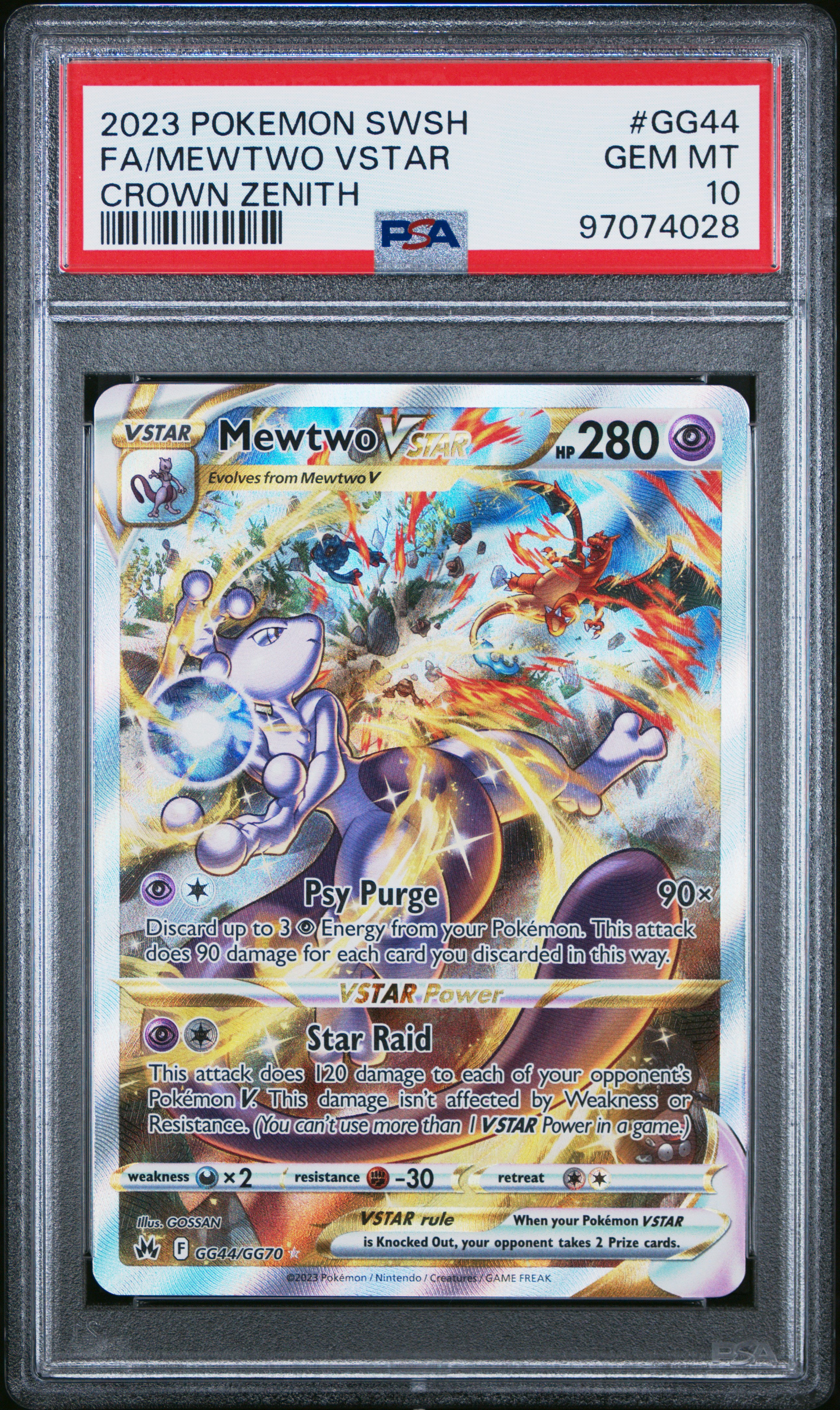 2023 #GG44 Full Art/Mewtwo Vstar PSA 10 Sword and Shield Crown Zenith