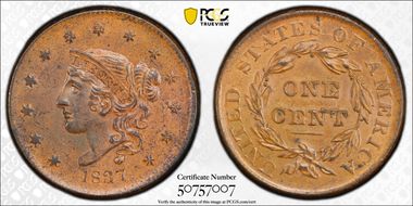 1837 1C Plain Cords, Medium Letters MS62BN