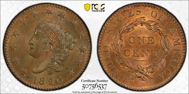1820 1C Large Date MS64BN