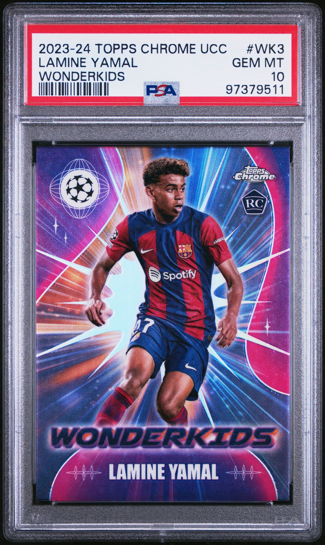 2023-24 Topps Chrome Uefa Club Competitions Wonderkids Lamine Yamal #Wk3 Gem Mt 10 front