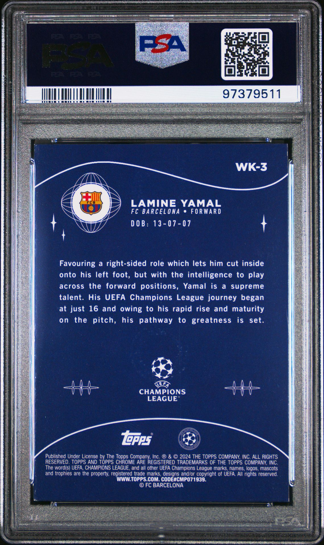 2023-24 Topps Chrome Uefa Club Competitions Wonderkids Lamine Yamal #Wk3 Gem Mt 10 back