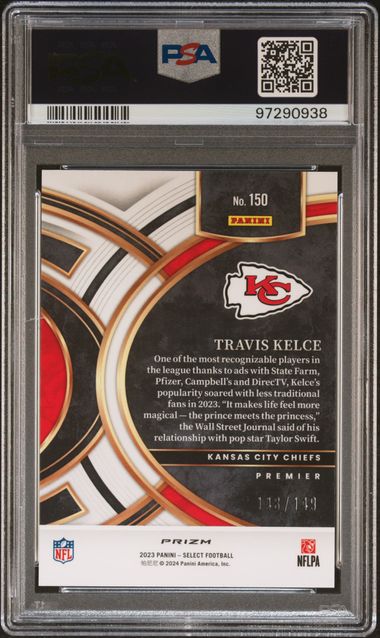 2023 Panini Select Travis Kelce #150 (Blue Prizm) Gem Mt 10 back