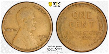 1909-S VDB 1C Weak VDB VF30BN