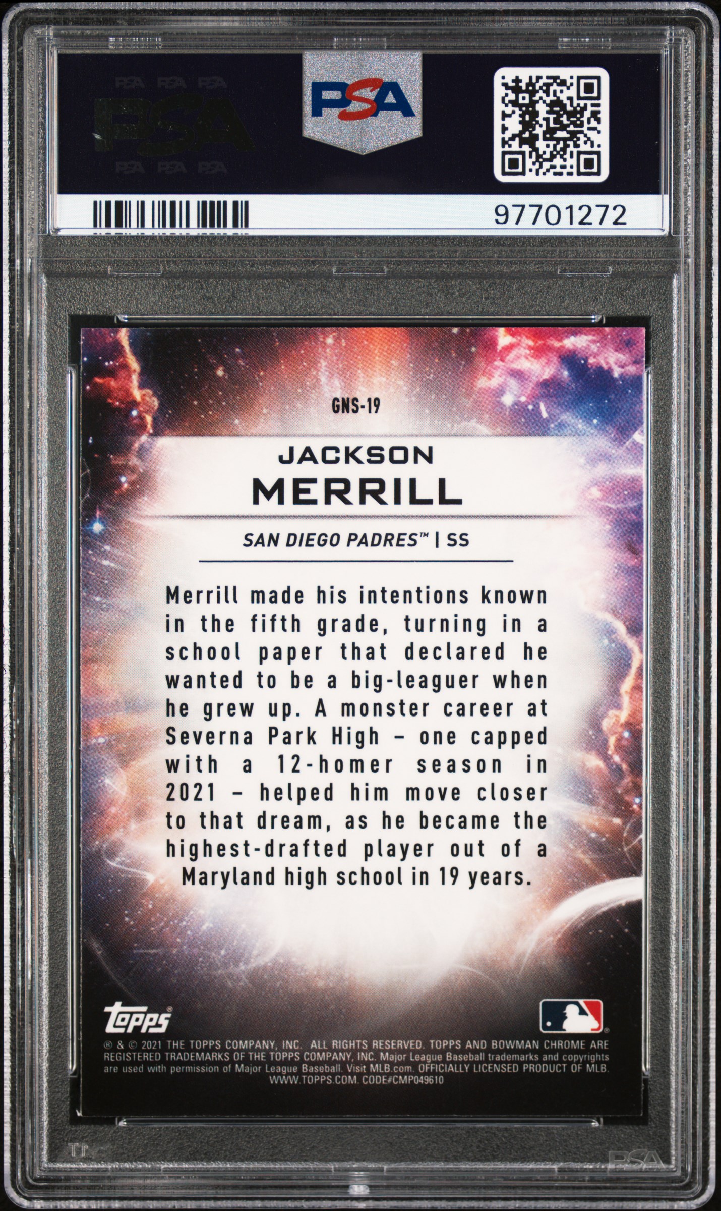 2021 Bowman Draft Genesis Jackson Merrill #Gns19 (Genesis) back