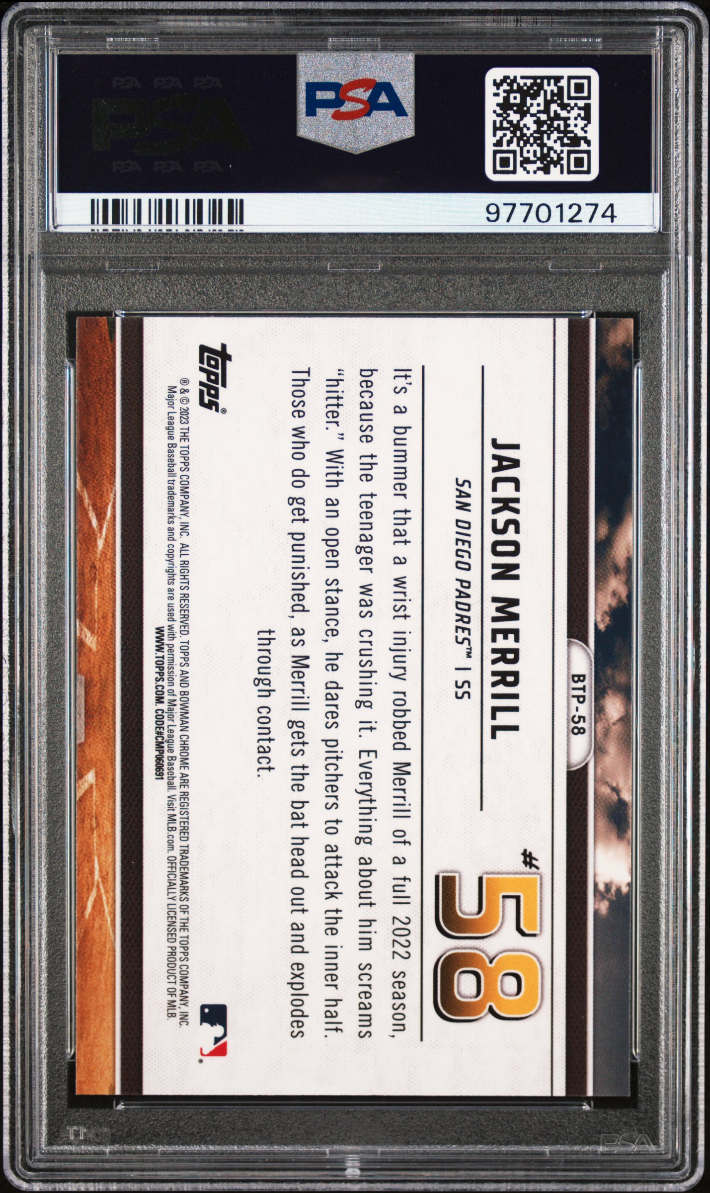 2023 Bowman Scouts' Top 100 Jackson Merrill #Btp58 (Scouts' Top 100) back