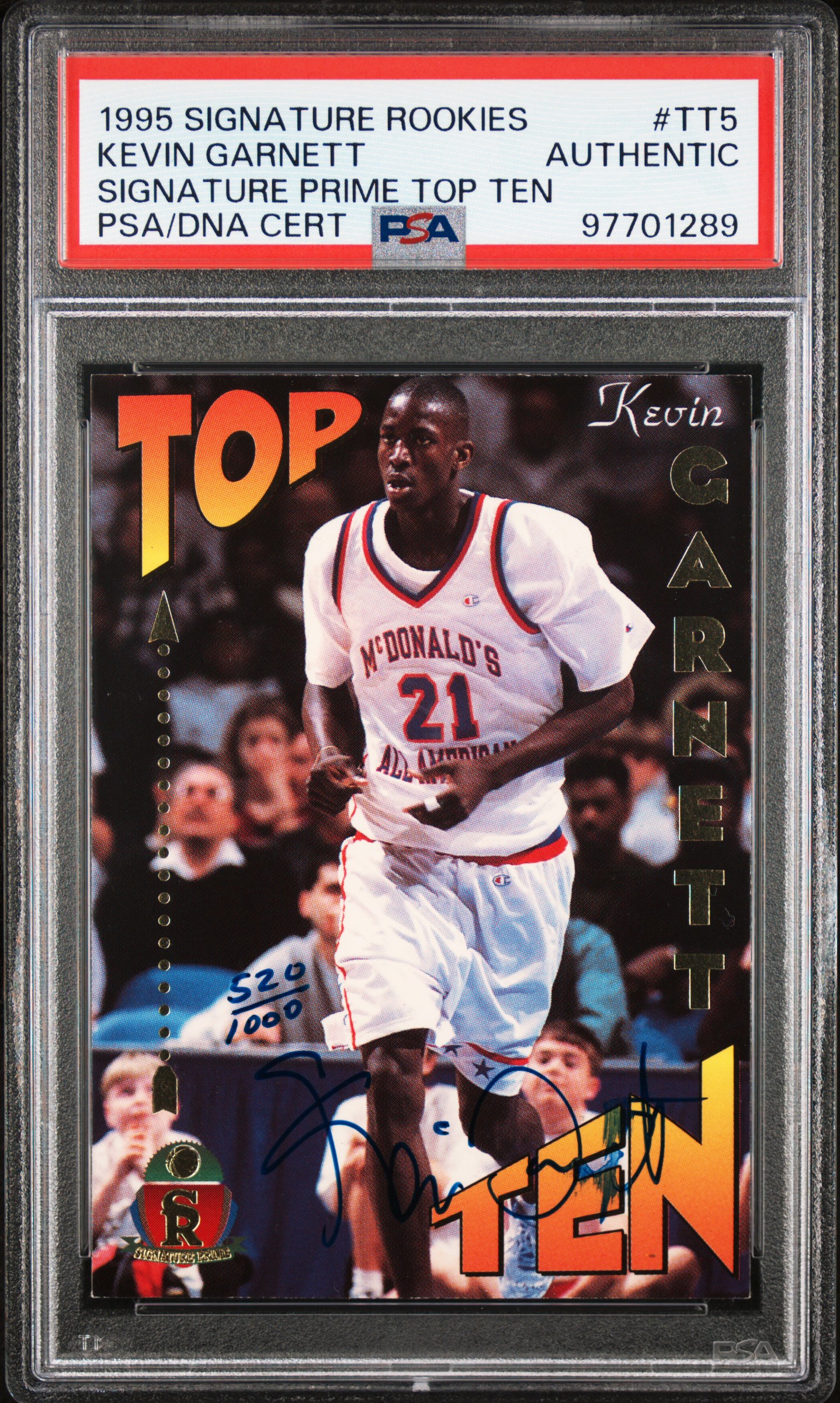 1995 Signature Rookies Prime Top Ten Kevin Garnett #Tt5 (Signature Prime Top Ten) front