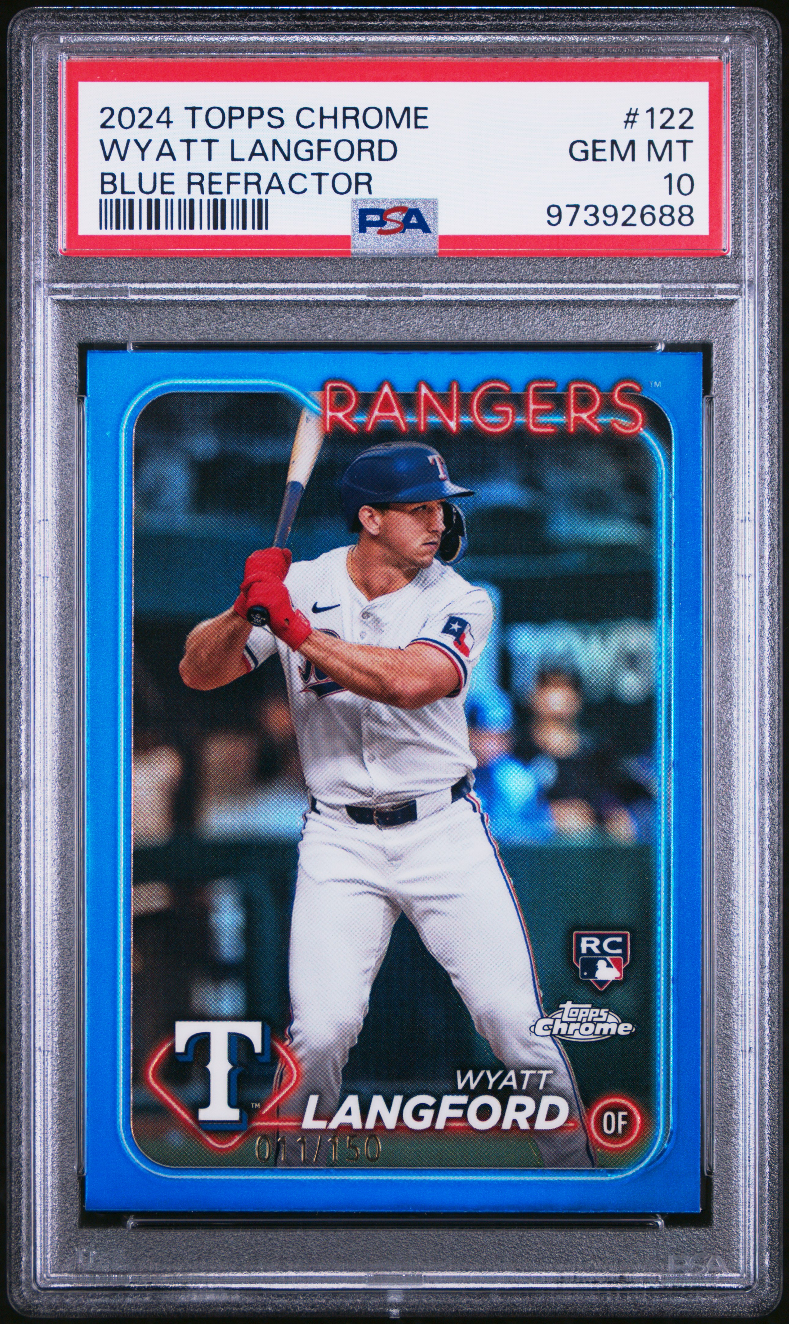 2024 Topps Chrome Wyatt Langford #122 (Blue Refractor) Gem Mt 10 front