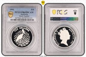 1991 $10 Stork Piedfort PR69DCAM
