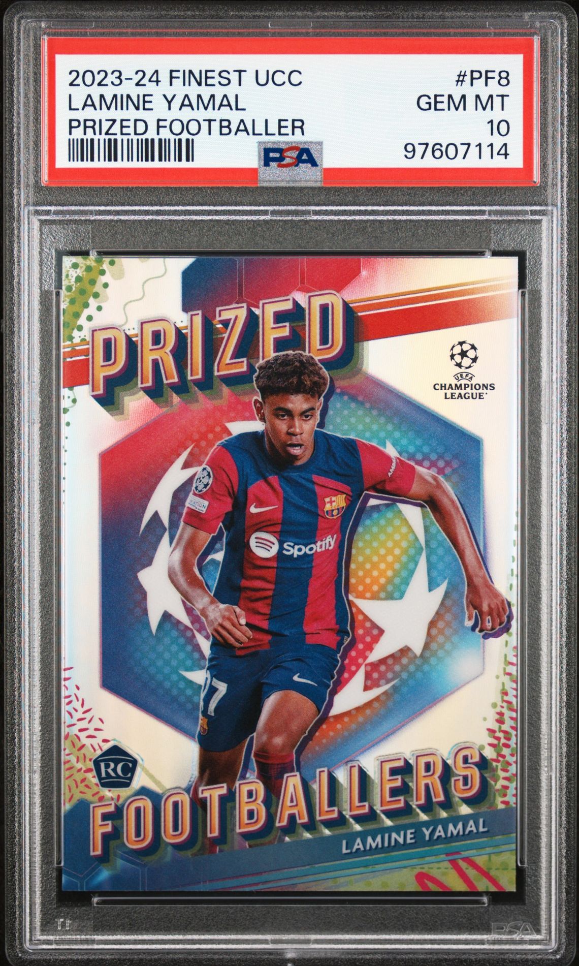 2023-24 Topps Finest Uefa Club Competitions Prized Footballers Lamine Yamal #Pf8 (Prized Footballer) Gem Mt 10 front