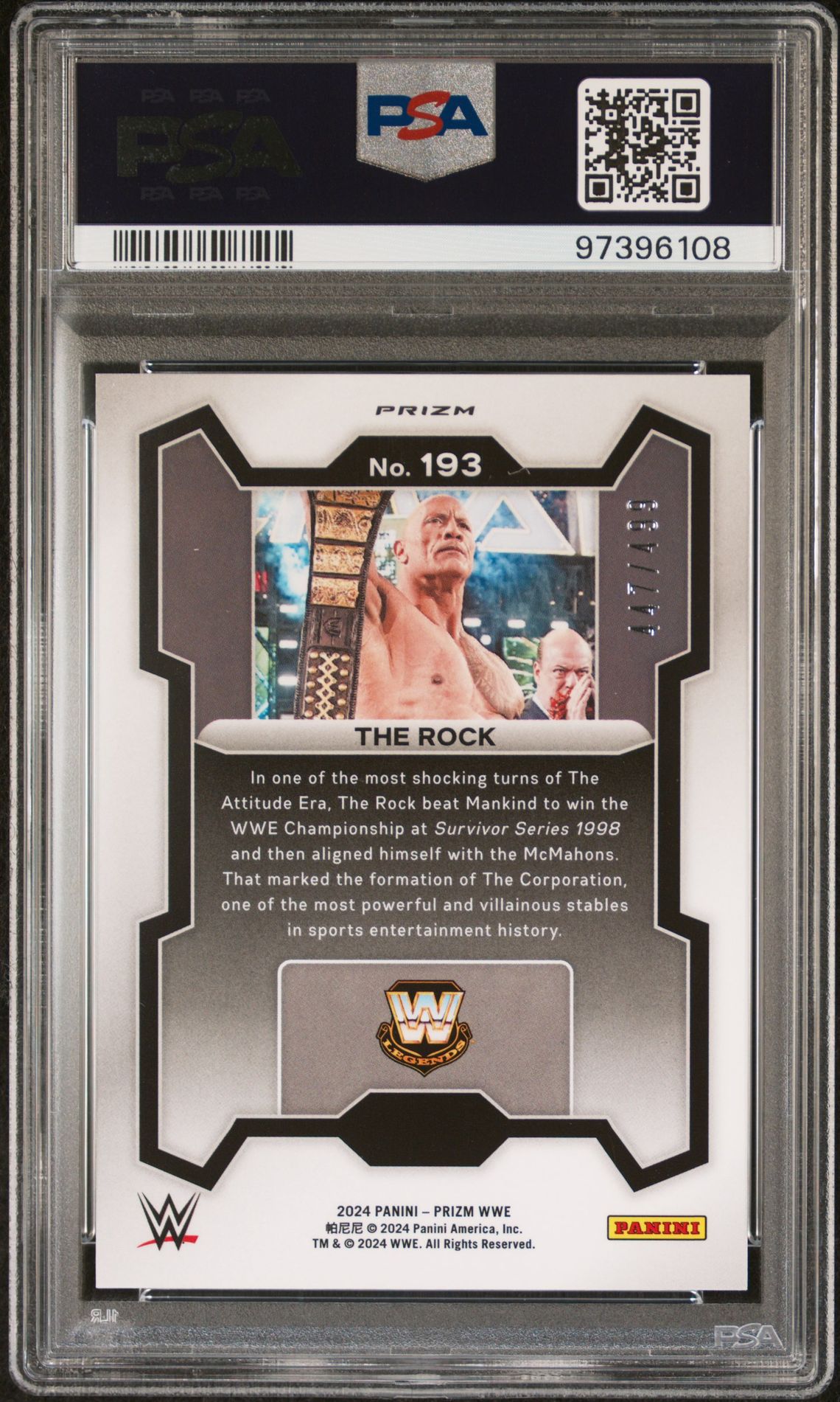 2024 Panini Prizm Wwe The Rock #193 (Pulsar) Gem Mt 10 back