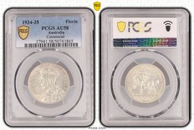 1934-35 Florin Centennial KM-33  Ag AU58
