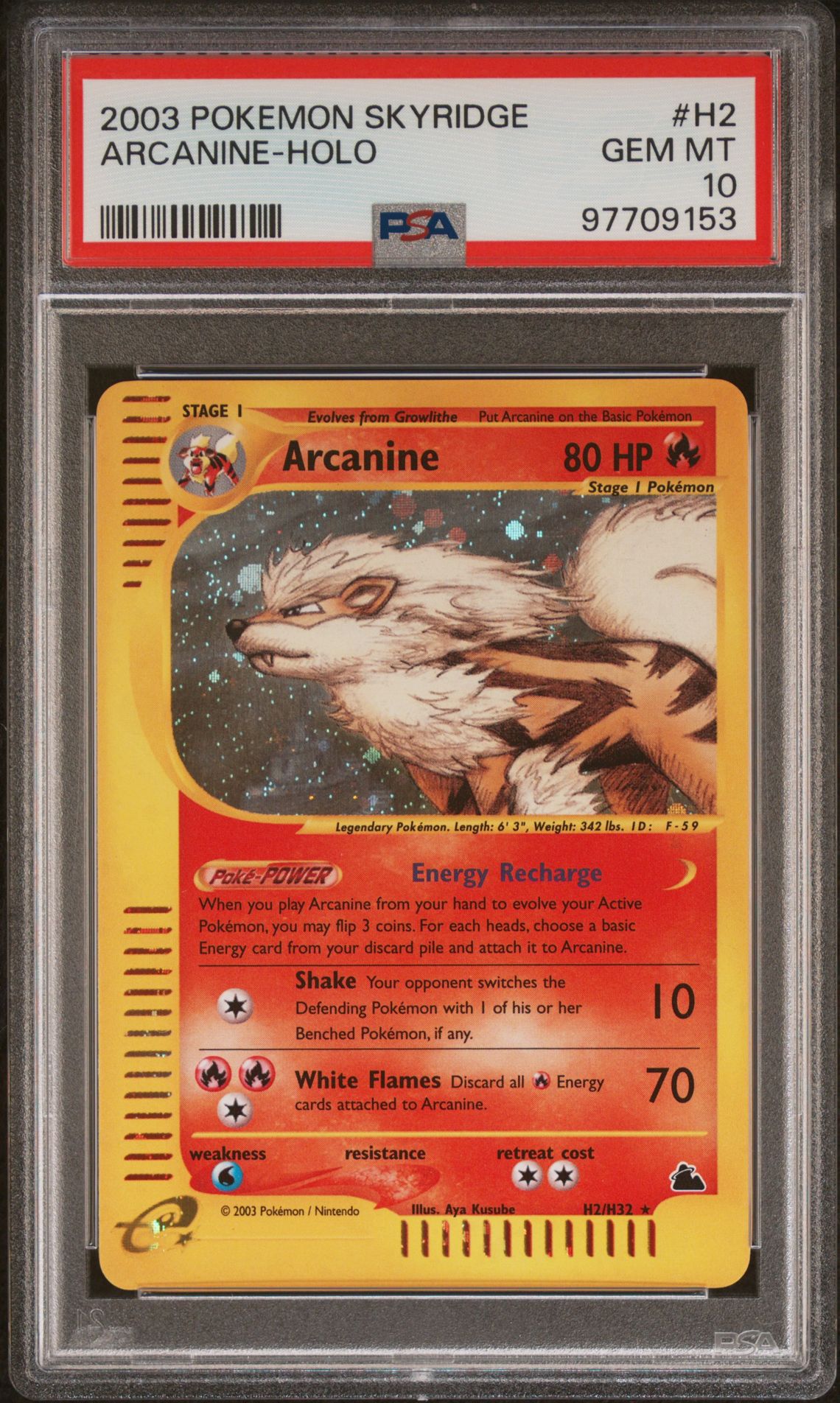 2003 Pokemon Skyridge Arcanine-Holo #H2 Gem Mt 10 front