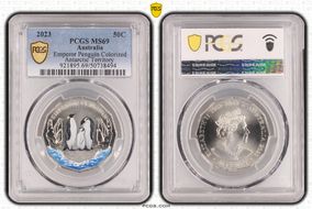 2023 50C Emperor Penguin Colorized Antarctic Territory MS69