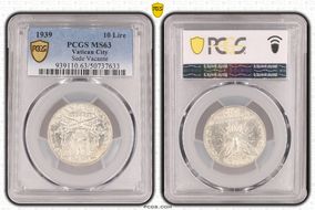 1939 10 Lire Sede Vacante MS63