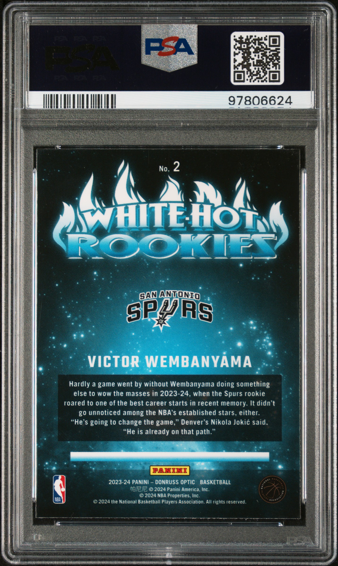 2023 Panini Donruss Optic White Hot Rookies Victor Wembanyama #2 Gem Mt 10 back