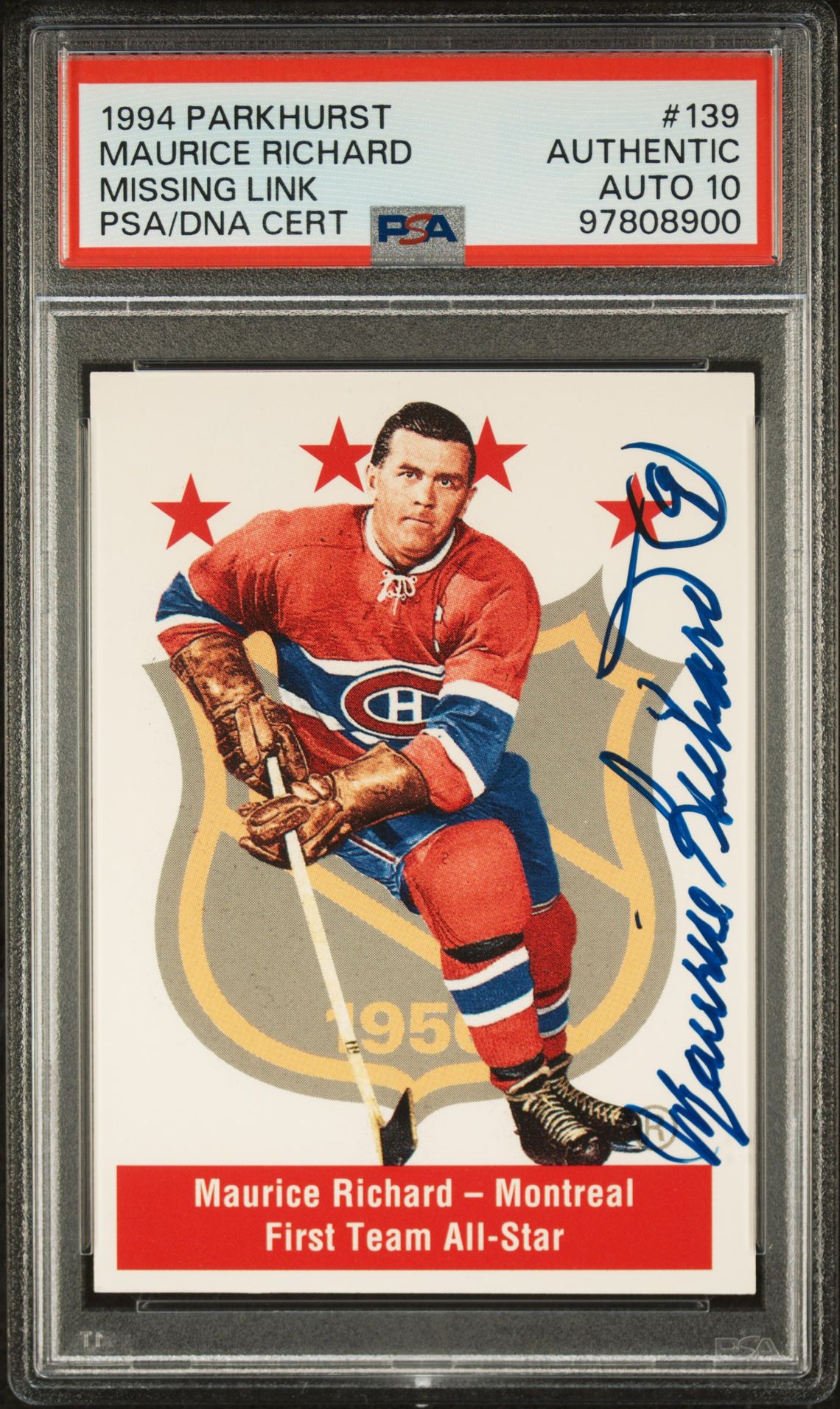 1994 Parkhurst Missing Link Maurice Richard #139 (Missing Link) N0: Authentic front