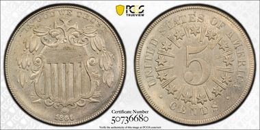 1866 5C Rays MS64