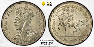 1934-35 Florin Centennial KM-33  Ag MS66