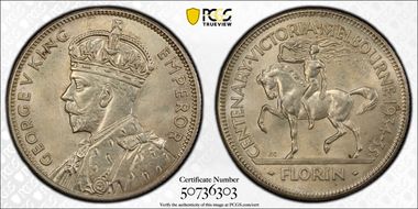 1934-35 Florin Centennial KM-33  Ag MS64