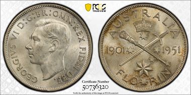 1951(m) Florin Jubilee KM-47  Ag MS63