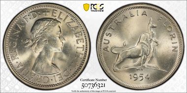 1954(m) Florin Royal Visit KM-55  Ag MS63