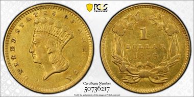1856 G$1 Slanted 5 AU53