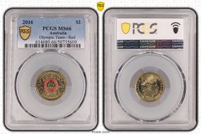 2016 $2 Olympic Team - Red Colorized MS66