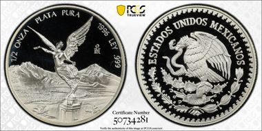 1996-Mo 1/2 oz Libertad Ag PR68DCAM