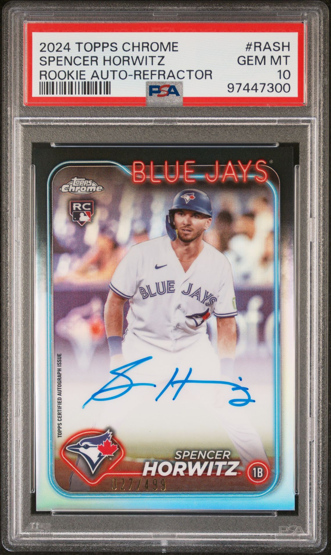 2024 Topps TOPPS CHROME ROOKIE AUTOGRAPHS REFRACTOR #RASH Spencer Horwitz front