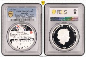 2014-P $1 Declaration of War - WWI ANZAC Spirit - Colorized PR69DCAM