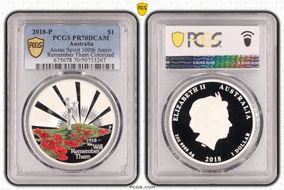 2018-P $1 Anzac Spirit 100th Anniv. Remember Them Colorized PR70DCAM