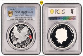 2018-P $1 End of WWI 100th Ann Colorized PR69DCAM