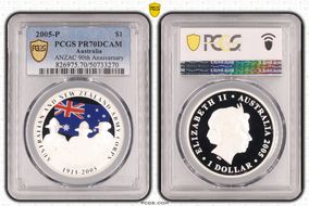 2005-P $1  ANZAC 90th Anniversary PR70DCAM