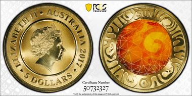 2017 $5 Planetary Coins Sun Colorized MS70