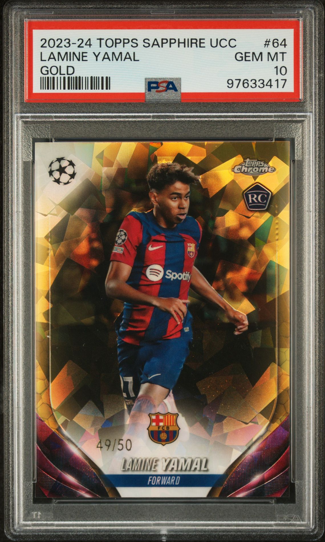 2023-24 Topps TOPPS CHROME SAPPHIRE EDITION UEFA CLUB COMPETITIONS GOLD #64 Lamine Yamal front